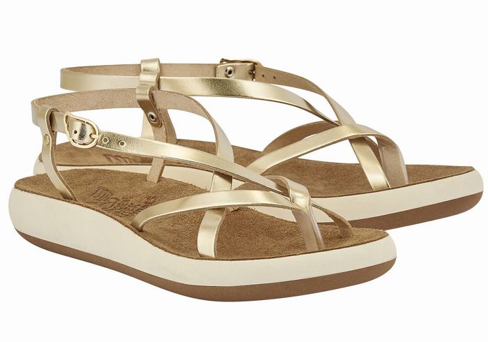 Ancient Greek Sandals Semele Comfort Women Back-Strap Sandals Gold White | UGZ5537ZM