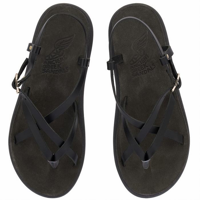 Ancient Greek Sandals Semele Comfort Women Back-Strap Sandals Black | SNB7549LC