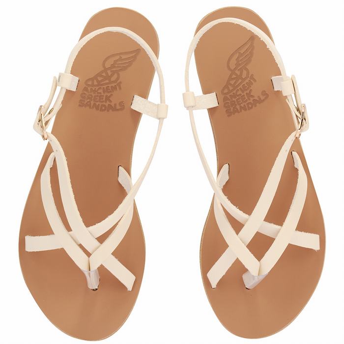 Ancient Greek Sandals Semele Leather Women Back-Strap Sandals White | XUY13EU