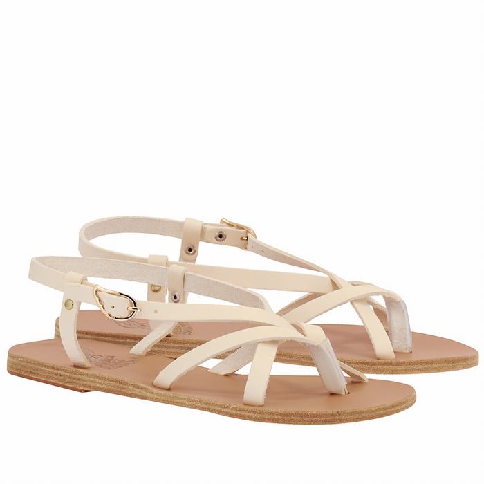 Ancient Greek Sandals Semele Leather Women Back-Strap Sandals White | XUY13EU