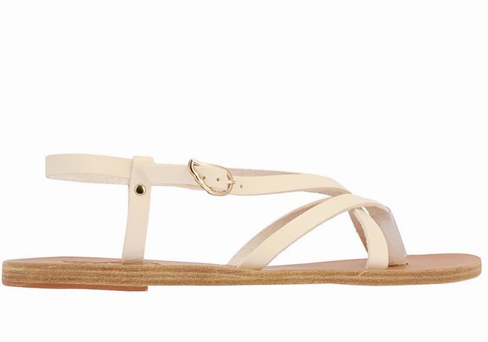 Ancient Greek Sandals Semele Leather Women Back-Strap Sandals White | XUY13EU