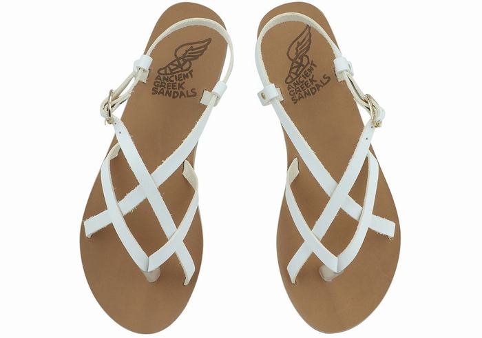 Ancient Greek Sandals Semele Leather Women Back-Strap Sandals White | FFQ6550DN