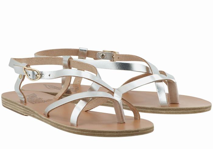 Ancient Greek Sandals Semele Leather Women Back-Strap Sandals Silver | SOK1823RK