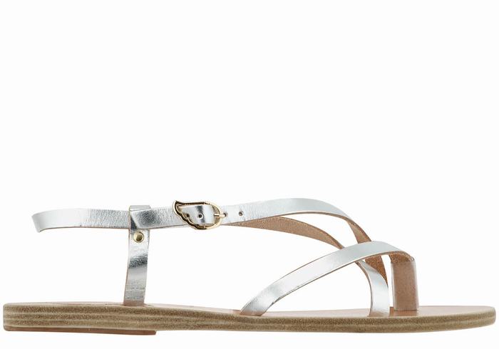 Ancient Greek Sandals Semele Leather Women Back-Strap Sandals Silver | SOK1823RK