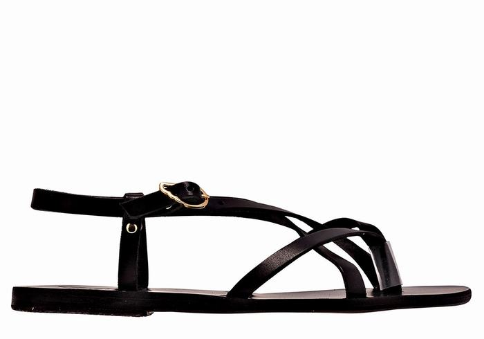 Ancient Greek Sandals Semele Leather Women Back-Strap Sandals Black | GBR9552NT