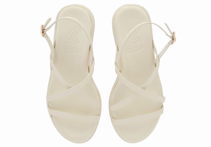 Ancient Greek Sandals Silia Leather Women Platform Sandals White | KYM6779NW