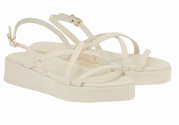 Ancient Greek Sandals Silia Leather Women Platform Sandals White | KYM6779NW