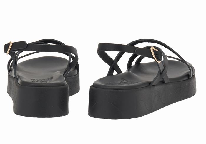 Ancient Greek Sandals Silia Leather Women Platform Sandals Black | BUT1263AA