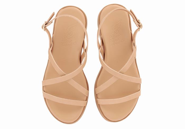 Ancient Greek Sandals Silia Leather Women Platform Sandals Beige | BAR3438SN