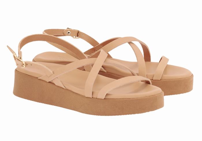 Ancient Greek Sandals Silia Leather Women Platform Sandals Beige | BAR3438SN