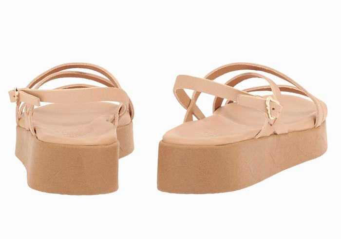 Ancient Greek Sandals Silia Leather Women Platform Sandals Beige | BAR3438SN