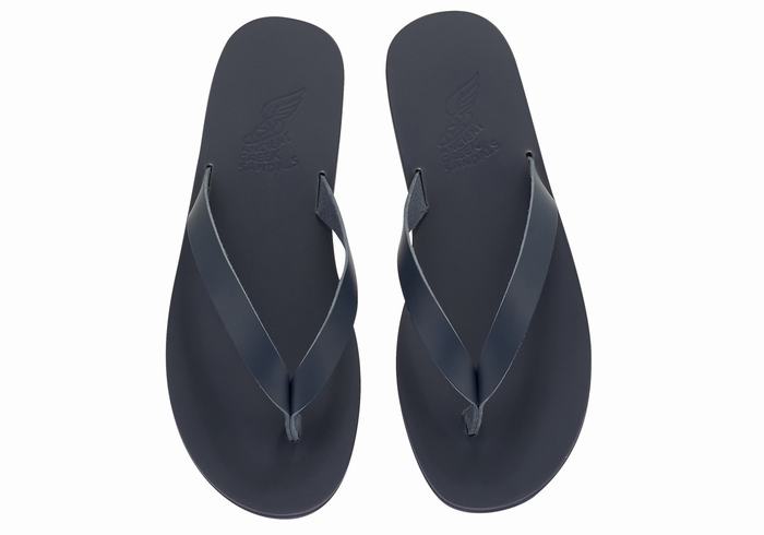 Ancient Greek Sandals Solon Leather Men Flip Flops Dark Blue | DEV9120DO