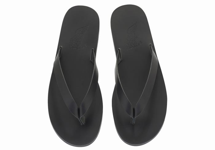 Ancient Greek Sandals Solon Leather Men Flip Flops Black | BWE3451CF