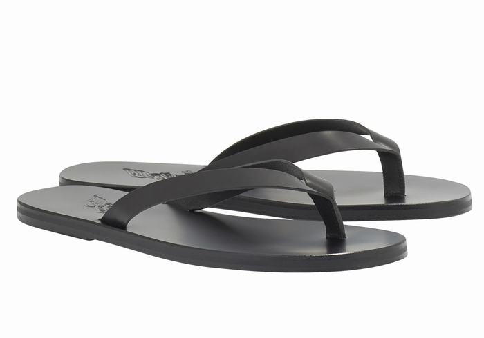 Ancient Greek Sandals Solon Leather Men Flip Flops Black | BWE3451CF