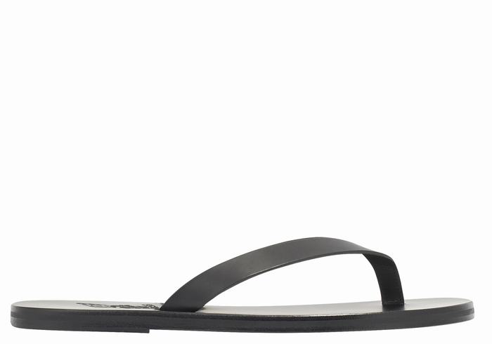 Ancient Greek Sandals Solon Leather Men Flip Flops Black | BWE3451CF