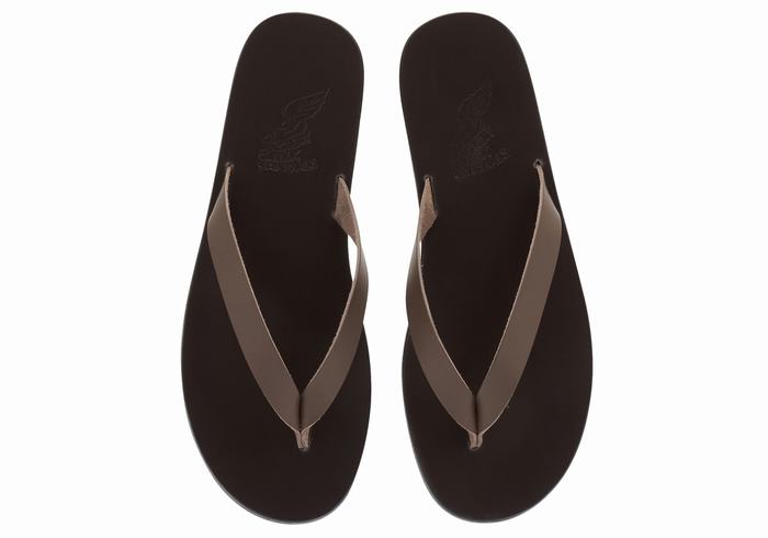 Ancient Greek Sandals Solon Leather Men Flip Flops Chocolate | LTF7651GZ