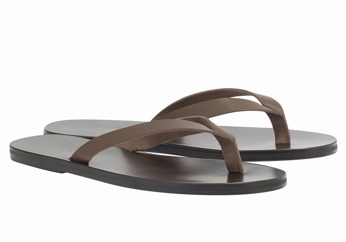 Ancient Greek Sandals Solon Leather Men Flip Flops Chocolate | LTF7651GZ