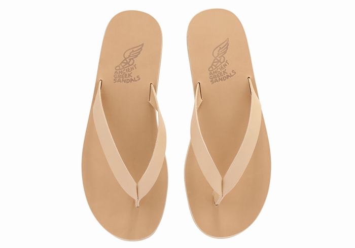 Ancient Greek Sandals Solon Leather Men Flip Flops Beige | LLA8741SI