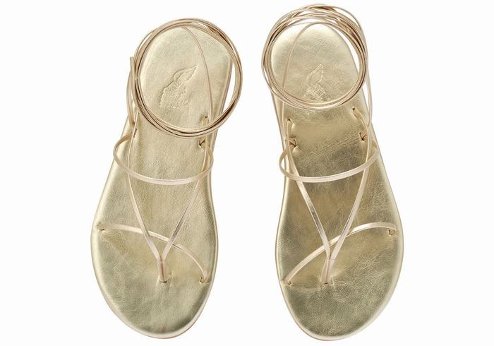 Ancient Greek Sandals String Women Gladiator Sandals Gold White | HZW5298FH