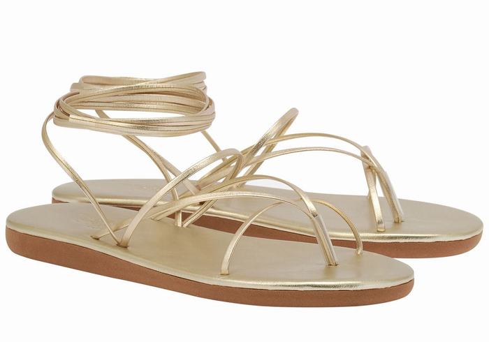 Ancient Greek Sandals String Women Gladiator Sandals Gold White | HZW5298FH