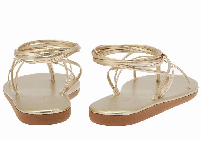 Ancient Greek Sandals String Women Gladiator Sandals Gold White | HZW5298FH