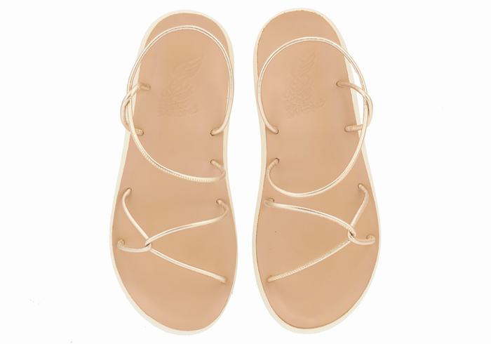 Ancient Greek Sandals Taxidi Comfort Women Back-Strap Sandals Gold White | AOX2435EP