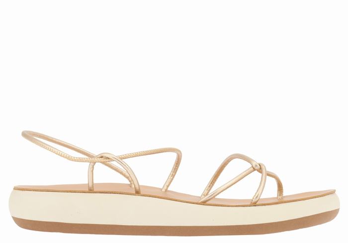 Ancient Greek Sandals Taxidi Comfort Women Back-Strap Sandals Gold White | AOX2435EP