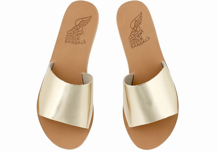 Ancient Greek Sandals Taygete Women Slide Sandals Gold White | PYI9446TD