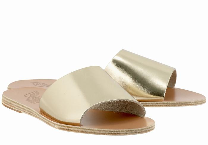 Ancient Greek Sandals Taygete Women Slide Sandals Gold White | PYI9446TD