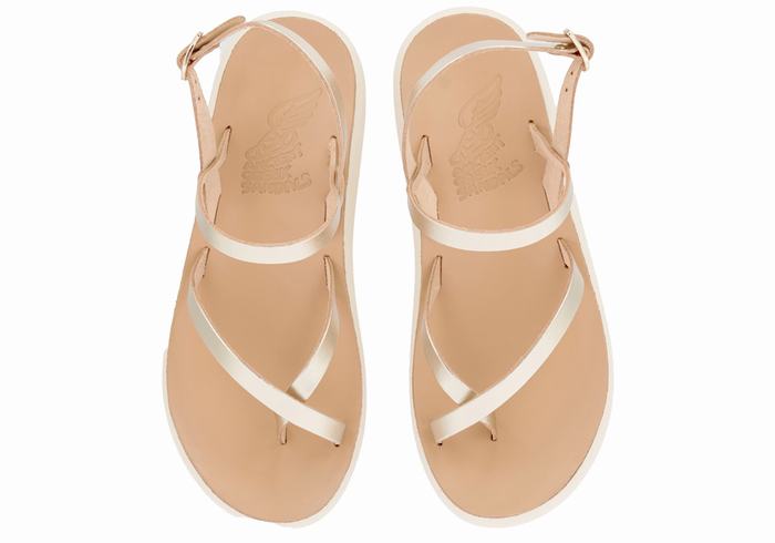 Ancient Greek Sandals Tereza Comfort Women Back-Strap Sandals Gold White | SPP5755YH