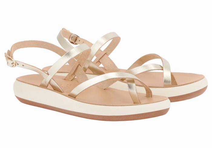 Ancient Greek Sandals Tereza Comfort Women Back-Strap Sandals Gold White | SPP5755YH