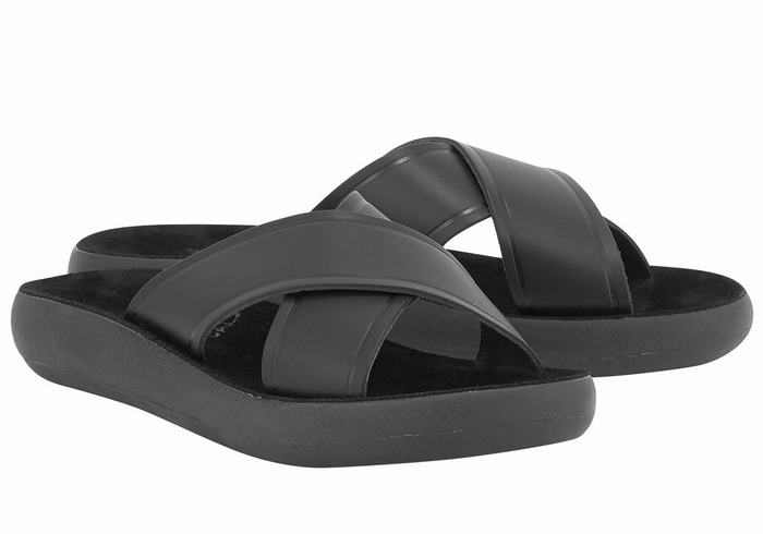 Ancient Greek Sandals Thais Comfort Women Slide Sandals Black | IQQ9036NA