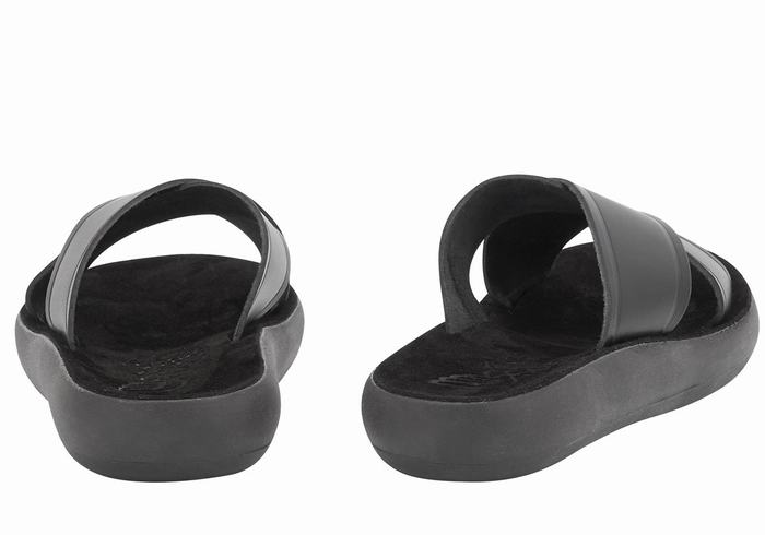 Ancient Greek Sandals Thais Comfort Women Slide Sandals Black | IQQ9036NA