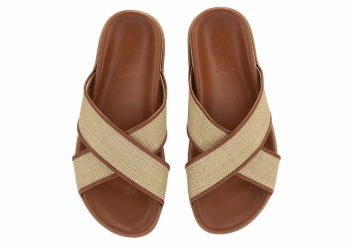 Ancient Greek Sandals Thais Footbed Women Slide Sandals Beige Brown | SCU208PW