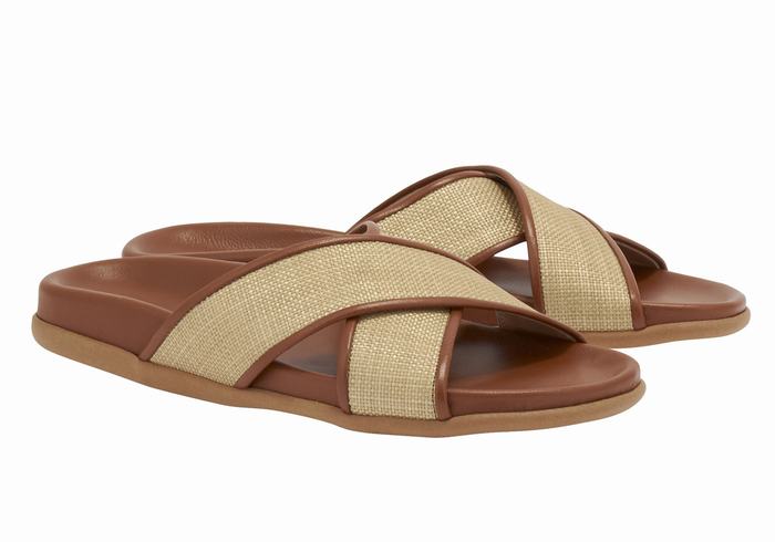 Ancient Greek Sandals Thais Footbed Women Slide Sandals Beige Brown | SCU208PW