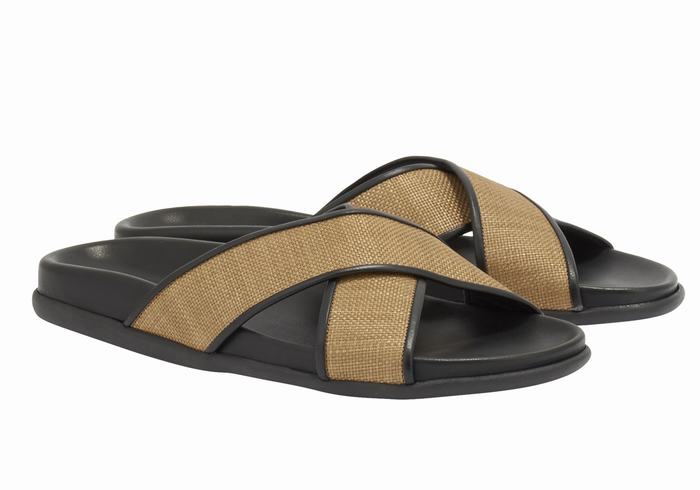 Ancient Greek Sandals Thais Footbed Women Slide Sandals Brown Black | PDK2420FC