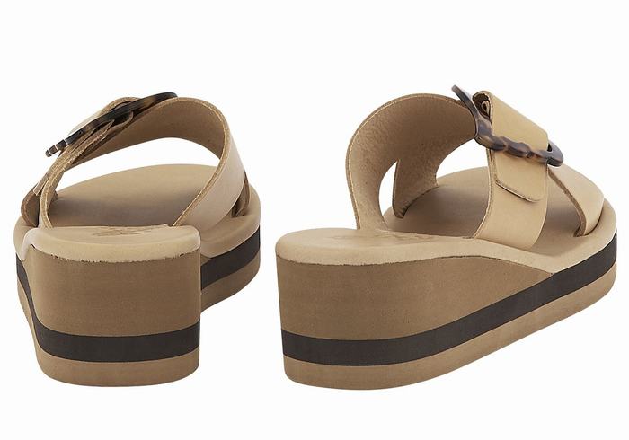 Ancient Greek Sandals Thais Rainbow Women Wedge Sandals Beige Black | CMQ1668TW