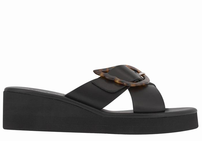 Ancient Greek Sandals Thais Rainbow Women Wedge Sandals Black | BLJ4722NA