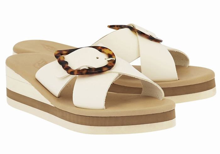 Ancient Greek Sandals Thais Rainbow Women Wedge Sandals White Beige | DNH142WT