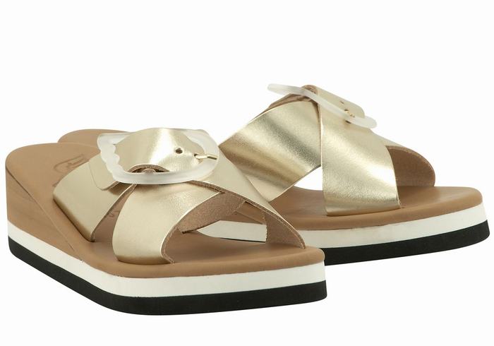 Ancient Greek Sandals Thais Rainbow Women Wedge Sandals Gold White | DHR1352WT