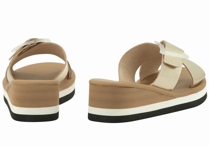 Ancient Greek Sandals Thais Rainbow Women Wedge Sandals Gold White | DHR1352WT