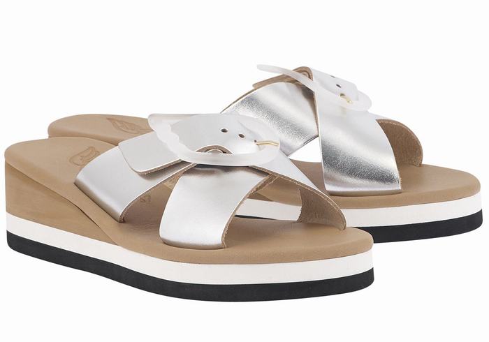 Ancient Greek Sandals Thais Rainbow Women Wedge Sandals Silver | QJC6540UH