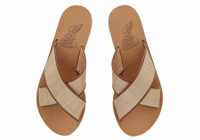 Ancient Greek Sandals Thais Women Slide Sandals Beige Brown | JUP7849WR