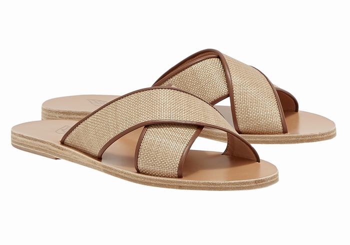 Ancient Greek Sandals Thais Women Slide Sandals Beige Brown | JUP7849WR