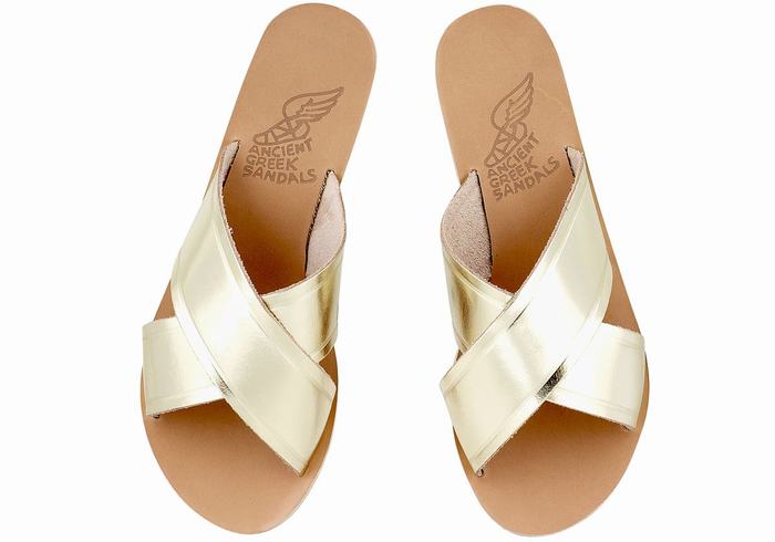 Ancient Greek Sandals Thais Women Slide Sandals Gold White | LDA5277TI