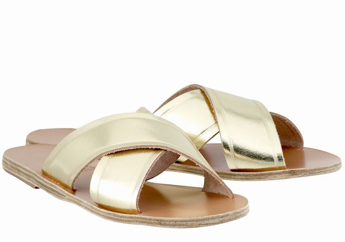 Ancient Greek Sandals Thais Women Slide Sandals Gold White | LDA5277TI