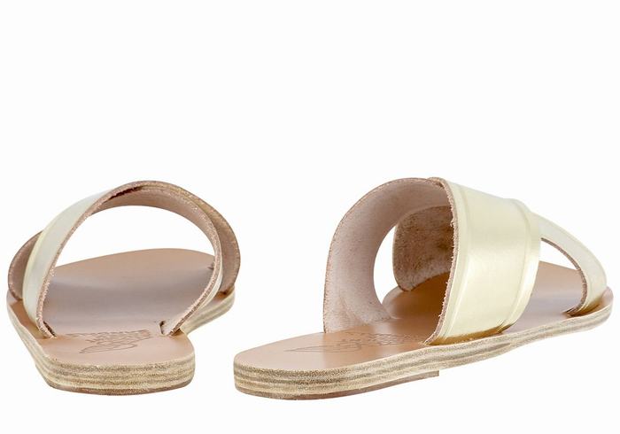 Ancient Greek Sandals Thais Women Slide Sandals Gold White | LDA5277TI