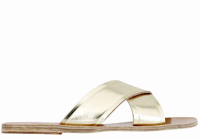 Ancient Greek Sandals Thais Women Slide Sandals Gold White | LDA5277TI