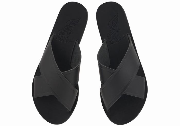 Ancient Greek Sandals Thais Women Slide Sandals Black | LSB8891RF