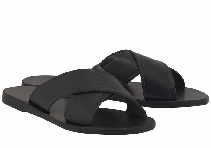 Ancient Greek Sandals Thais Women Slide Sandals Black | LSB8891RF